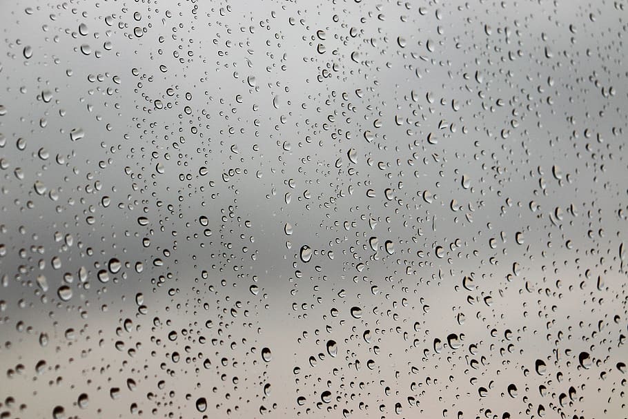 rainy day, water drops, window, glass, grey sky, clouds, horizon, drop, rain, wet