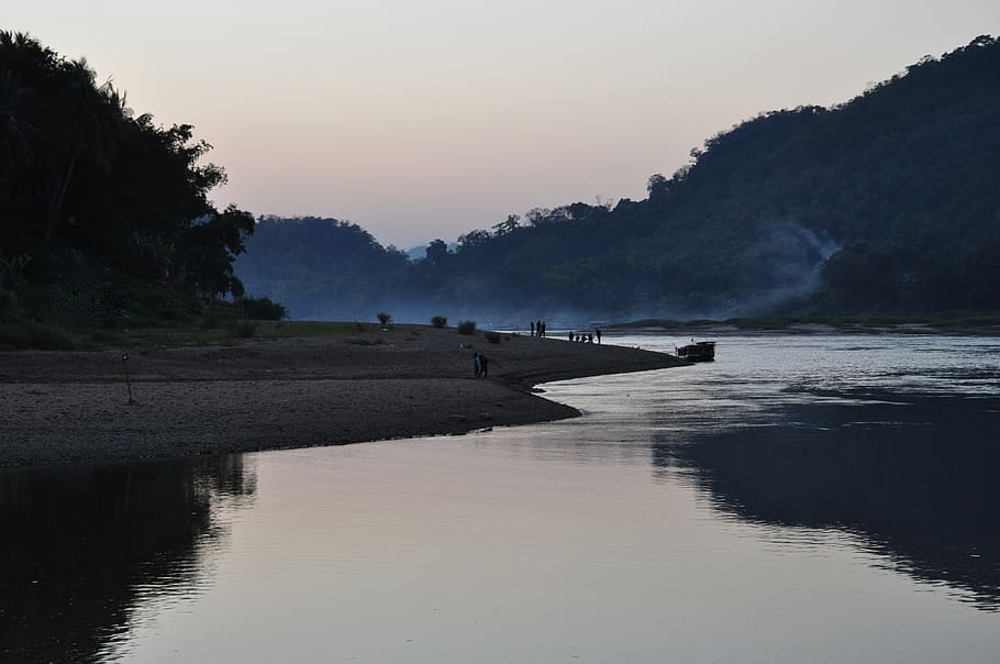ásia, rio mekong, luang prabang, laos, noite, pôr do sol, céu, reflexão, cor, rio
