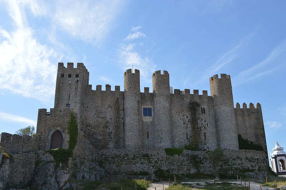 castelo de concreto cinza, castelo medieval, óbidos, fortaleza, história, arquitetura, castelo, céu, exterior do edifício, dia