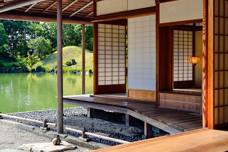marrón, blanco, de madera, casa, paisaje, jardín, Japón, cultura japonesa, edificio, vistas de Japón