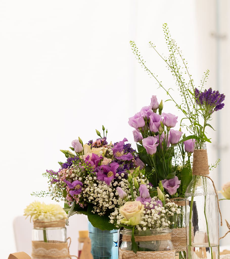 flowers, deco, wedding, vase, decoration, love, romance, background, decorative, romantic