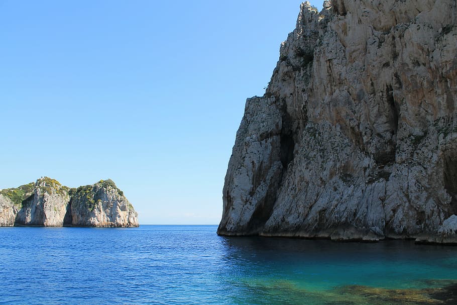 Ver, azul, océano, Capri, Mediterráneo, Italia, mar, costa, agua, vacaciones