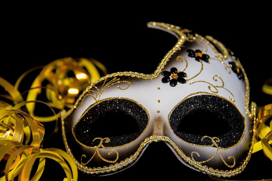 white, gold, floral, masquerade mask, panel, mask, carnival, masquerade, venetian, secret