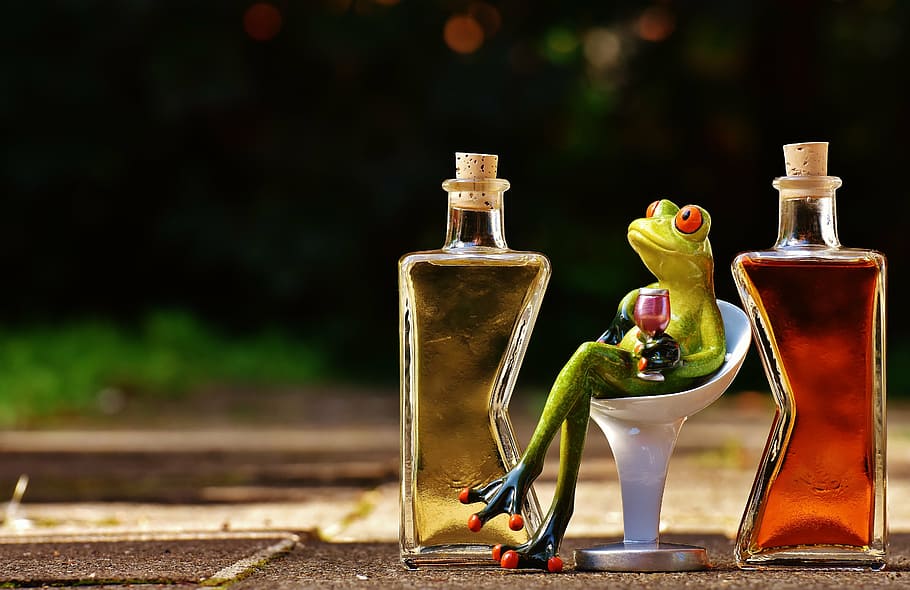 frogs, chick, beverages, bottles, alcohol, figures, drink, benefit from, cute, frog