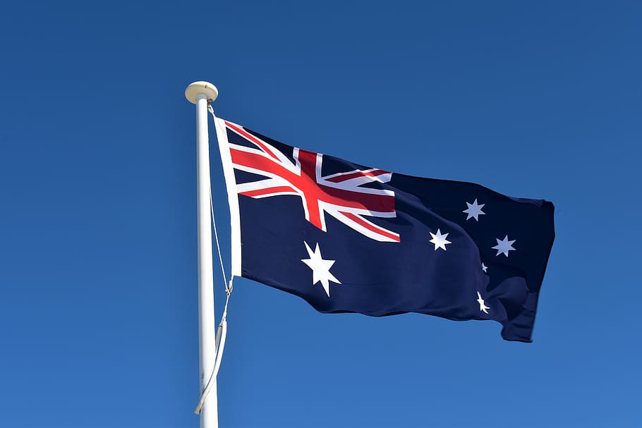 flag of autralia, australia, flag, sky, pole, flagpole, symbol, country, patriotism, wind