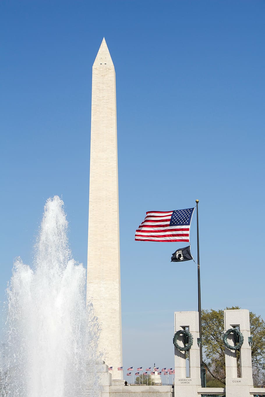 pencil tower, us, flag, washington monument, usa, remembrance, fountain, flagpole, washington, america