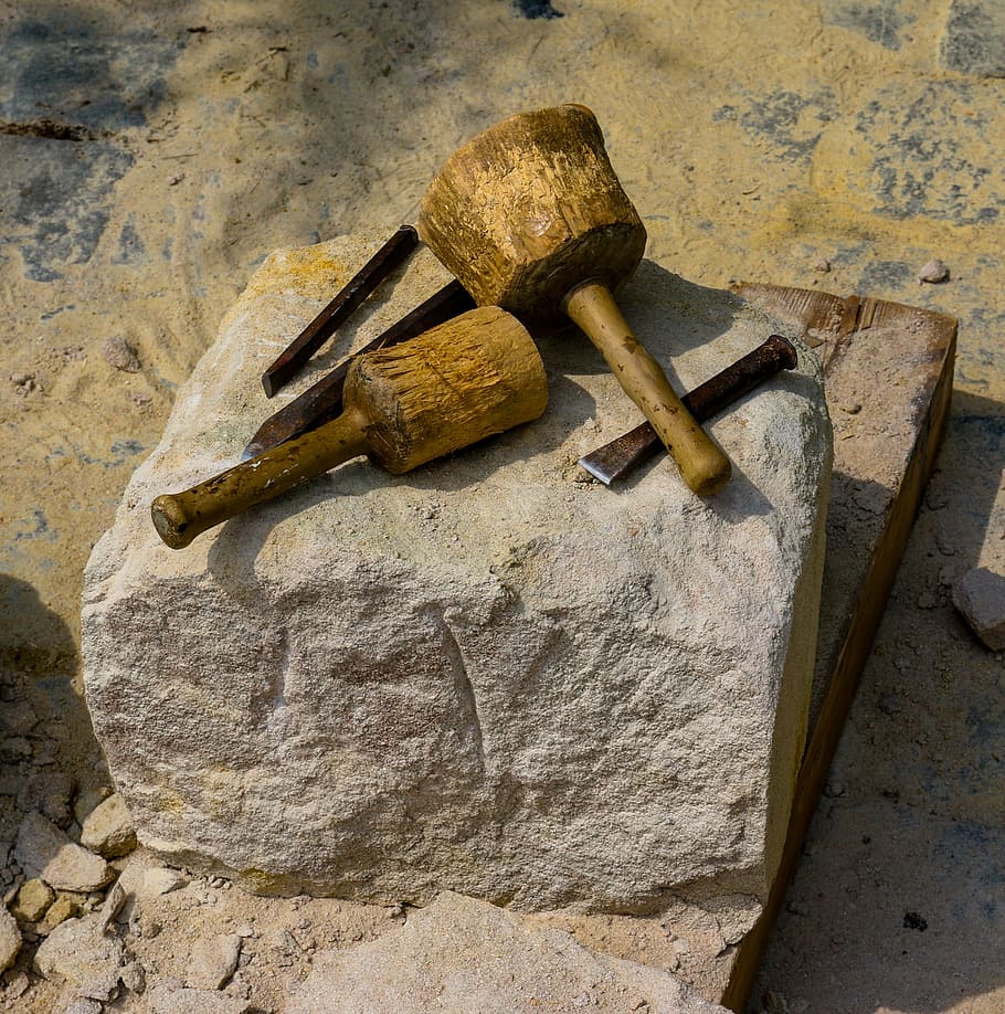 herramienta, edad media, steinmetz, piedra, martillo, cincel, nuremberg, artesanía, nadie, metal