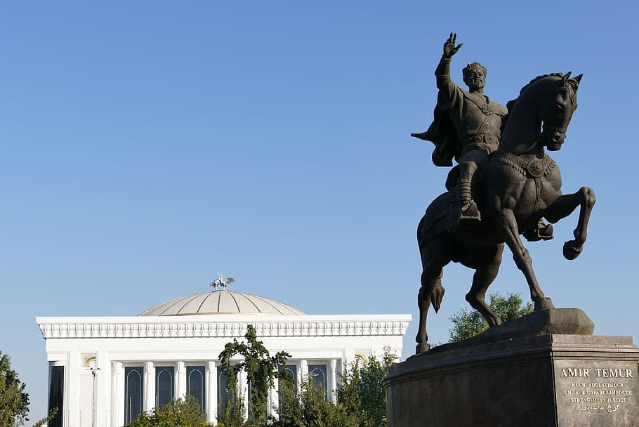 uzbekistan, tashkent, capital, central asia, silk road, monument, figure, statue, horse, reiter
