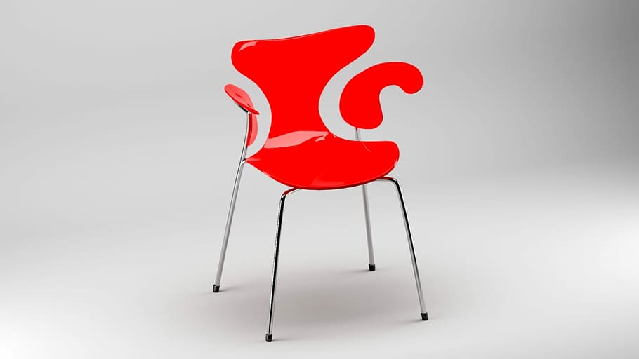 red, plastic, top, stainless, steel base arm chair, white, surface, stainless steel, base, arm