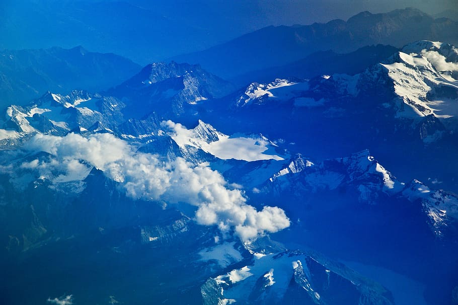 aerial, photography, black, mountain, high, angle, mountains, blue, sky, clouds