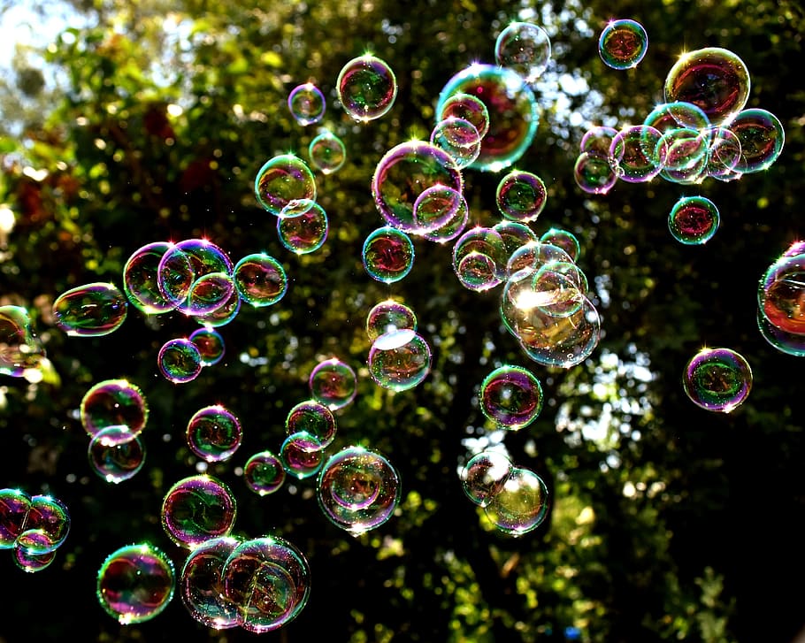 selective, focus photography, bubbles, outdoor, Soap Bubbles, Colorful, Fly, make soap bubbles, mirroring, soapy water