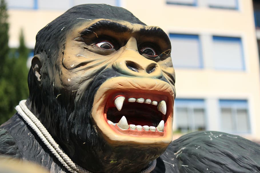 gorila, plástico, justa, falso, dientes, mono, halloween, rostro humano, arte y artesanía, representación