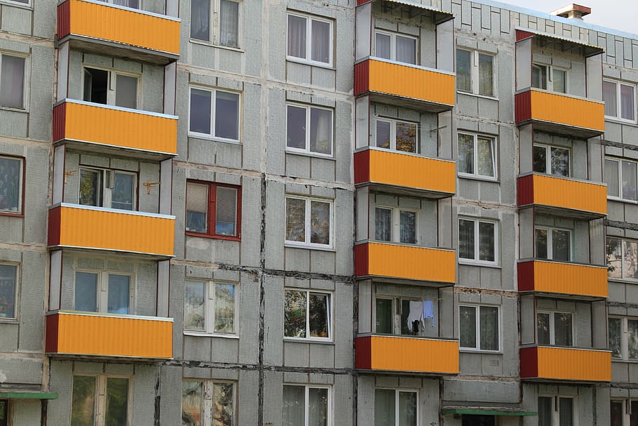 letônia, russo, habitação, apartamentos, arquitetura, apartamento, construção Exterior, construído Estrutura, varanda, cena urbana
