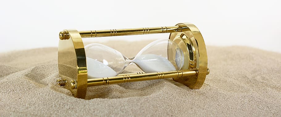 gold hour glass, beige, sand, hourglass, clock, time, period, hours, hustle and bustle, hurry