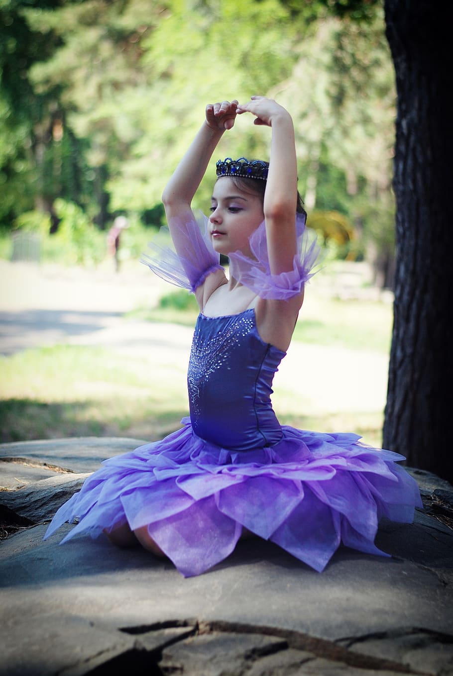 girl, wearing, purple, ballet dress, daytime, ballet, ballerina, ballet tutu, dancer, choreography