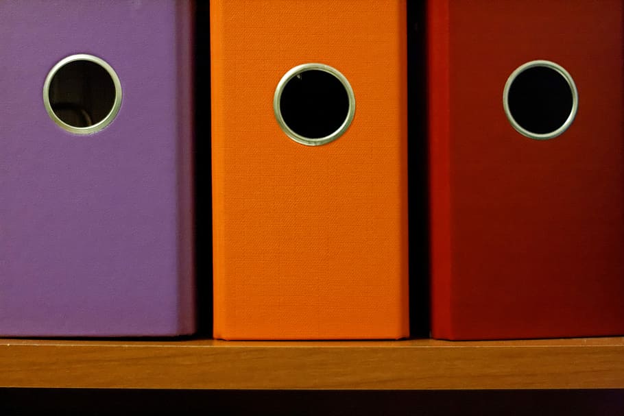 ungu, oranye, merah, file, penyelenggara, penyimpanan, kotak, kantor, pengikat, warna-warni