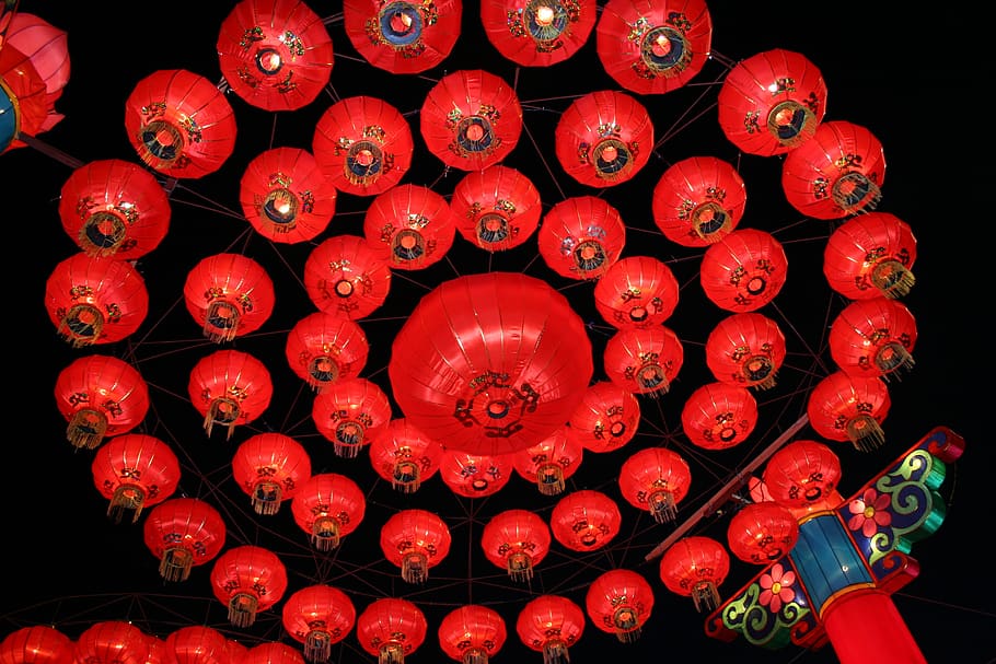 chinese, festival, celebration, red, chinese lantern, large group of objects, lighting equipment, lantern, decoration, illuminated