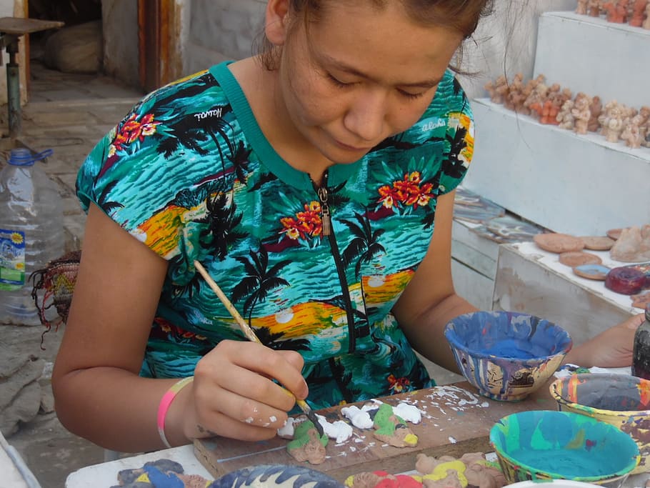 artesanía, uzbekistán, asia, ruta de la seda, cultura, mujer, uzbek, artista, arte, pincel