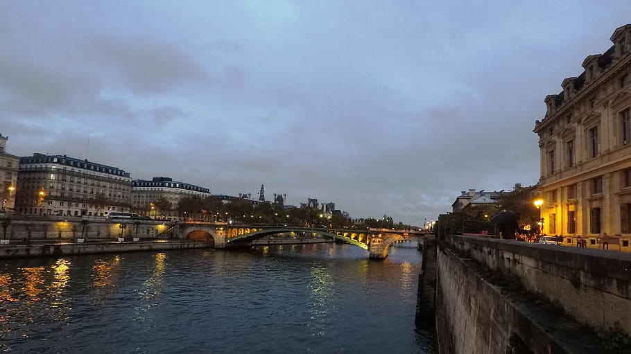paris, france, seine, bridge, pont neuf, seine at night, architecture, built structure, building exterior, water