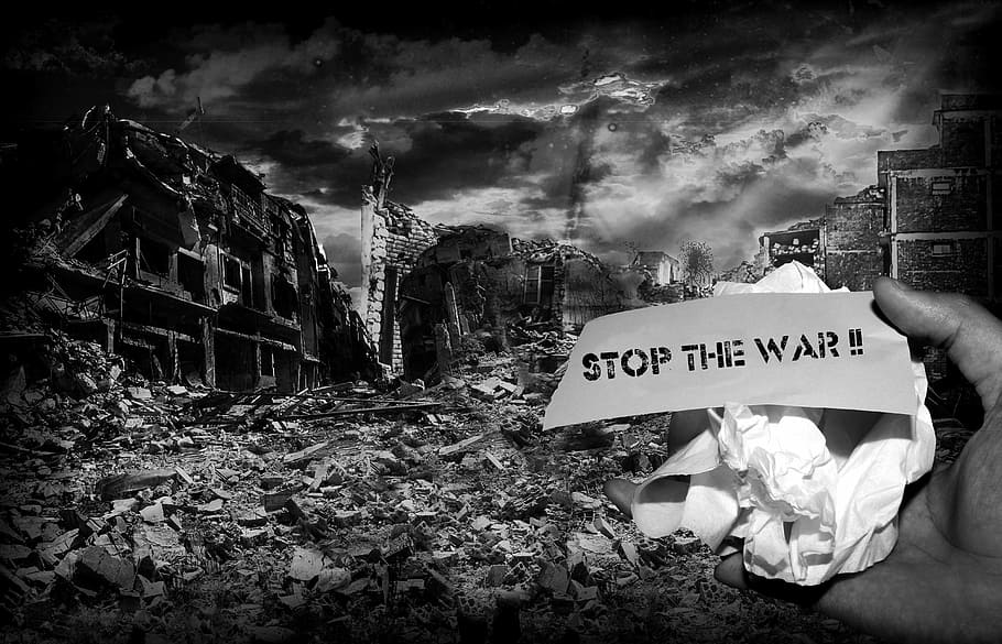berhenti, poster perang, perang, zona perang, pengungsi, sakit, ketidakberdayaan, martabat manusia, pelarian, pengalaman mengerikan