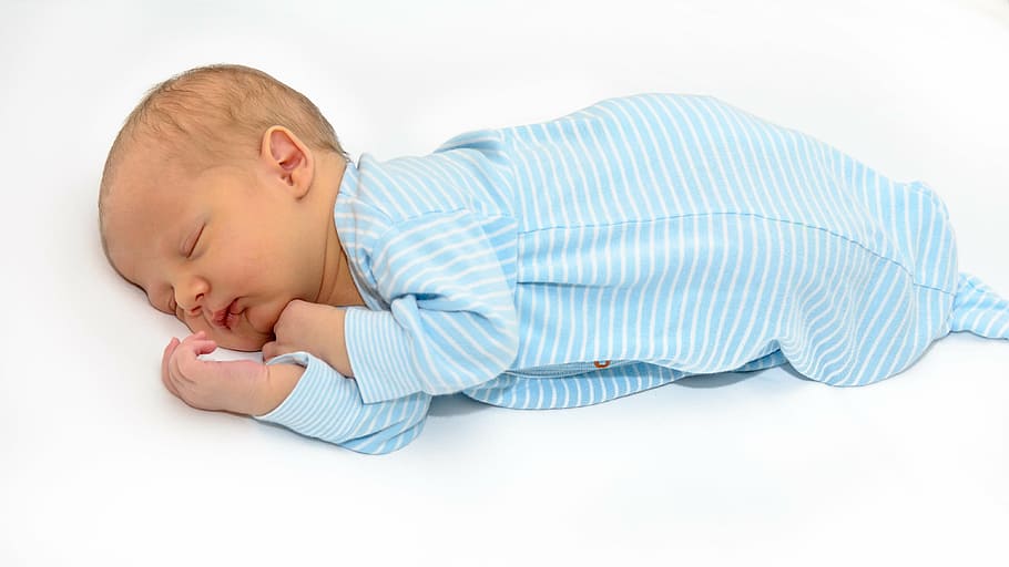 baby, blue, white, pinstriped footies, newborn, infant, peaceful, feet, sleeping, child