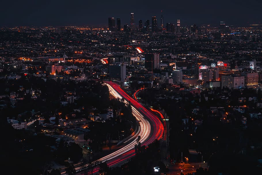 time lapse photo, los angeles, california, city, urban, buildings, skyscrapers, cityscape, skyline, downtown