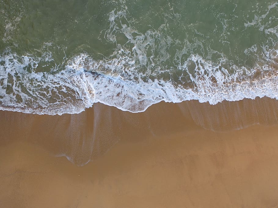 nature, landscape, water, ocean, sea, beach, sand, waves, current, aerial