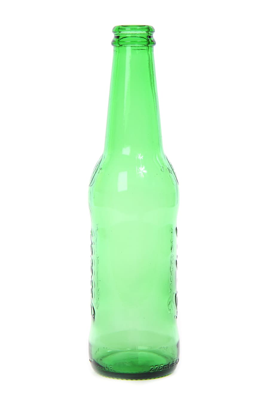 empty, green, translucent, glass bottle, alcohol, beer, bottle, clean, detail, drink