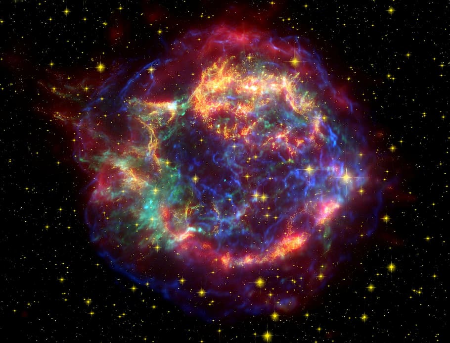 foto, merah, biru, nebula, cassiopeia, cas a, istirahat supernova, konstelasi cassiopeia, ledakan supernova, supernova