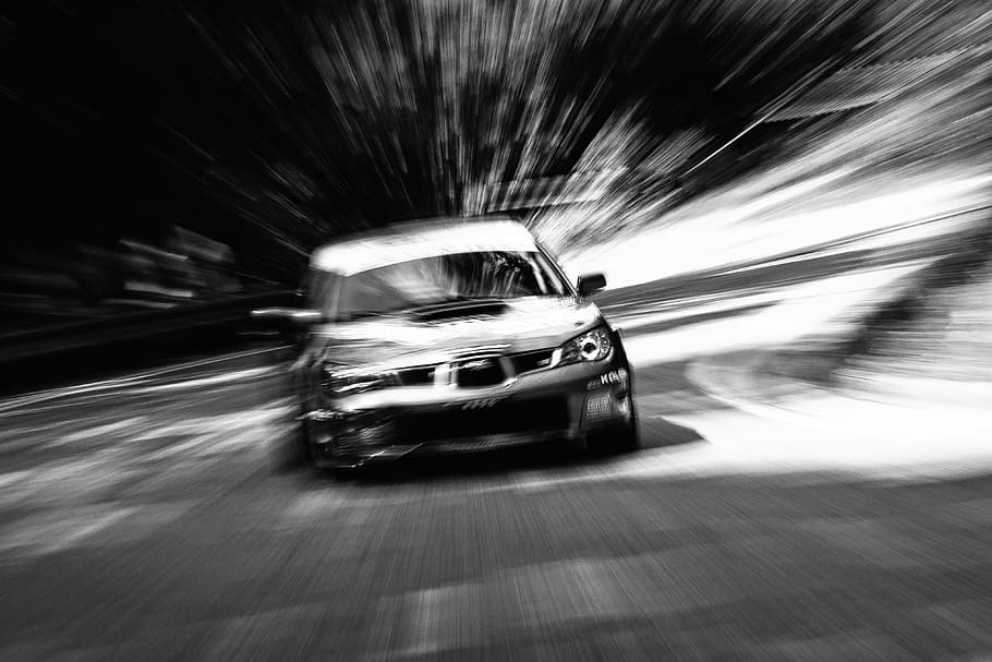Car, Race, Motion, Zoom, Blur, Uphill, car, race, black white, sport, car racing