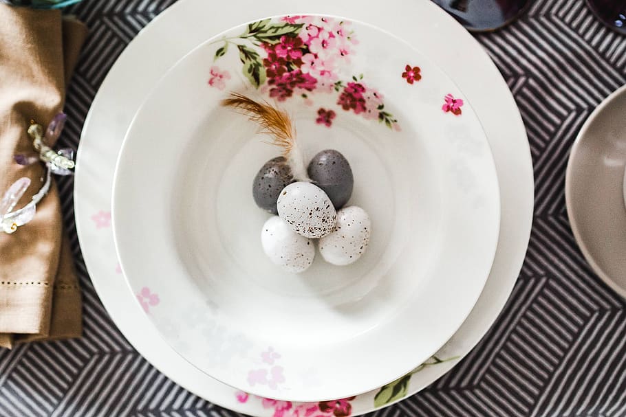 grey, table, holidays, dinner, decorations, easter, celebration, Round, decorated, motifs