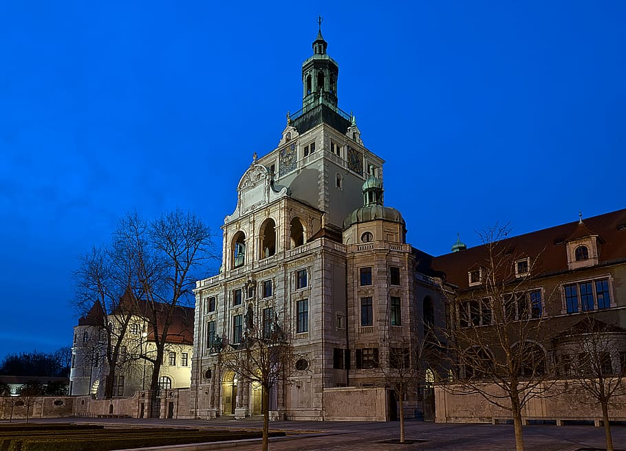 Museo Nacional, Munich, Baviera, fotografía nocturna, Isar, Alemania, casco antiguo, Marienplatz, ciudad, históricamente