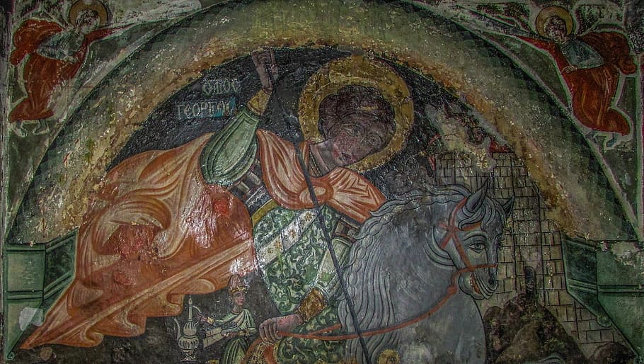 ayios georgios, ikonografi, Bizantium, lukisan dinding, agama, siprus, dherynia, kapel, gereja, abad pertengahan