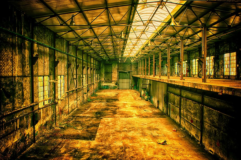 brown, gray, concrete, building, lost places, factory, lapsed, pforphoto, hall, ruin