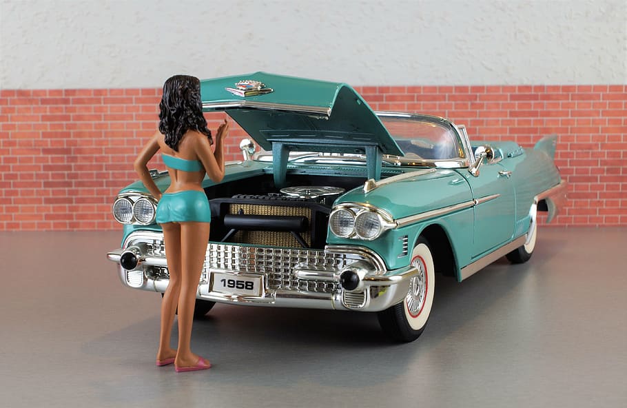 model car, cadillac, cadillac eldorado, auto, old, toy car, usa, america, model, diorama