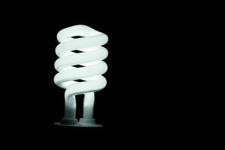putih, bola lampu spiral, cahaya, bola lampu, energi, cerah, listrik, kaca, bersinar, tunggal