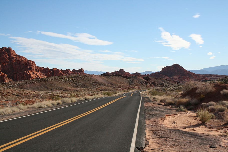 Usa, Nevada, Valley Of Fire, road, mountain, landscape, scenics, desert, highway, sky