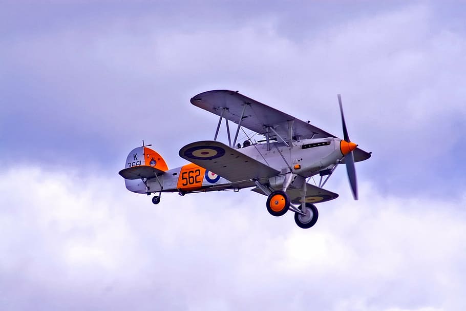 写真, 灰色, オレンジ, 複葉機, 飛行機, 第一次世界大戦, イギリス, 古い, ヴィンテージ, アンティーク