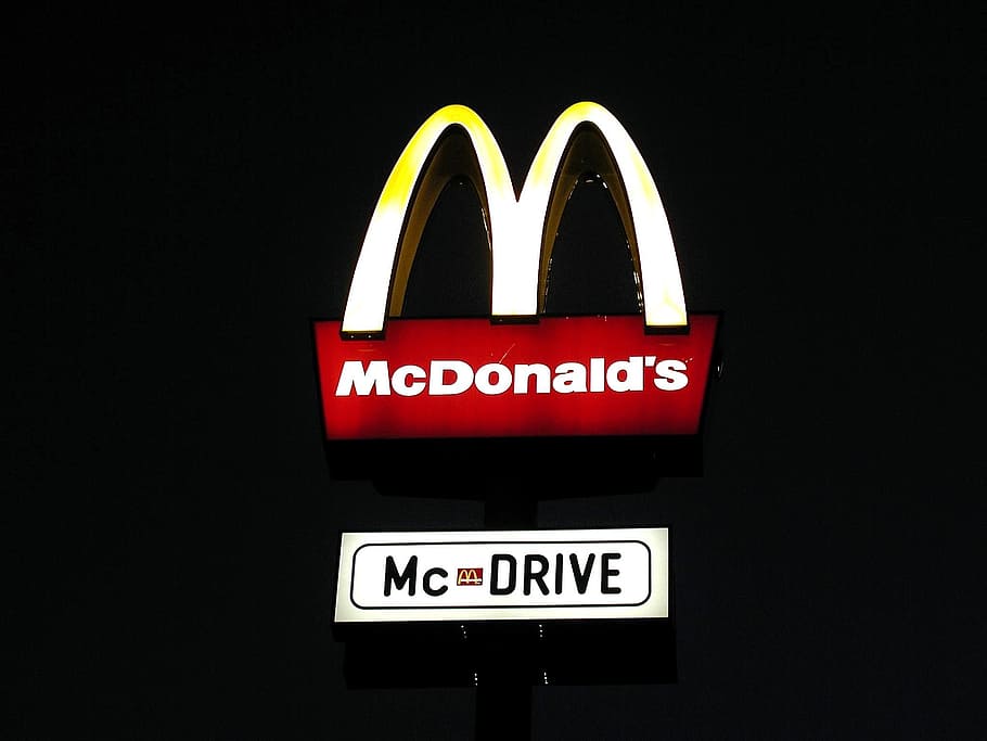 mcdonald's signage, donalds, mc, signs, signage, board, glowing, eatery, food, text