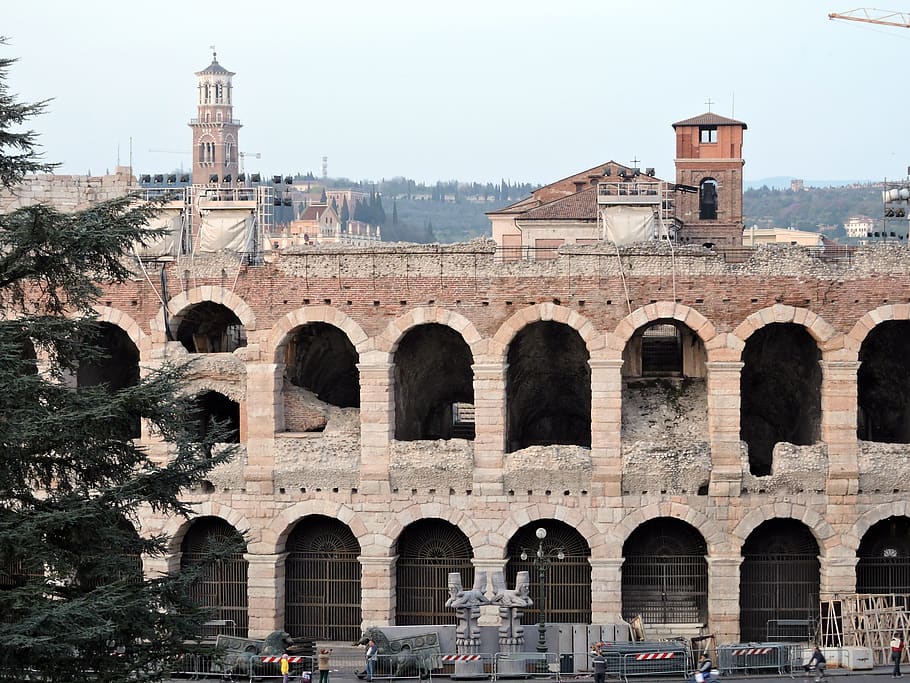 arena, verona, italia, piazza bra, monumen, pariwisata, busur, struktur yang dibangun, Arsitektur, eksterior bangunan