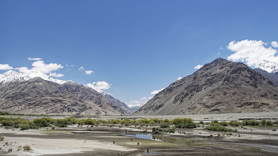 tajikistan, provinsi gunung-badakhshan, pamir, pegunungan tinggi, sungai pansch, lembah pandsch, sungai, air, lembah, pemandangan