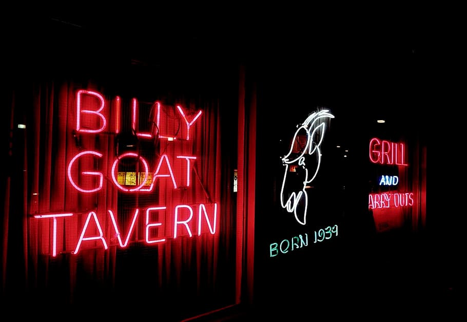 billy, goat, grill, store, Tavern, Barn, Night, Neon Sign, Chicago, tavern barn