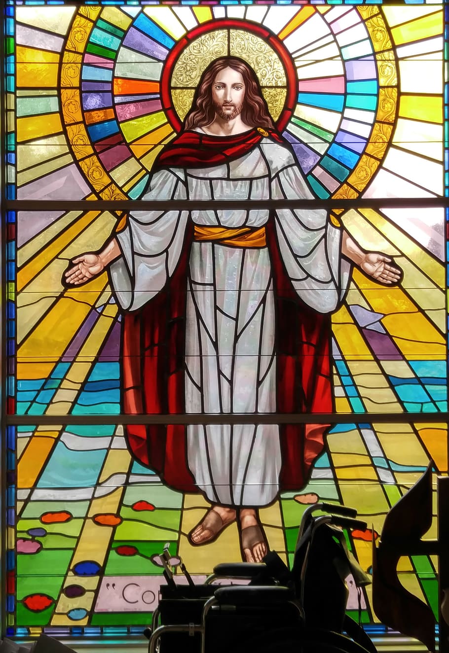 arte de la pared de jesucristo, vidrieras, jesús, gloria, iglesia, vitral, vidrio, manchado, ventana, cristo