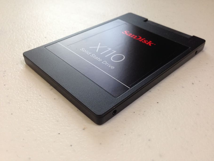 black, sandisk x 110, x110, solid, state drive, top, white, countertop, data storage, ssd