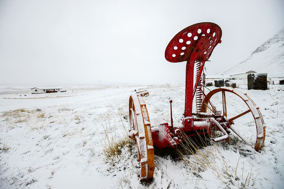 Snow, Agricultural Machine, White, winter, cold temperature, water, weather, red, nature, land