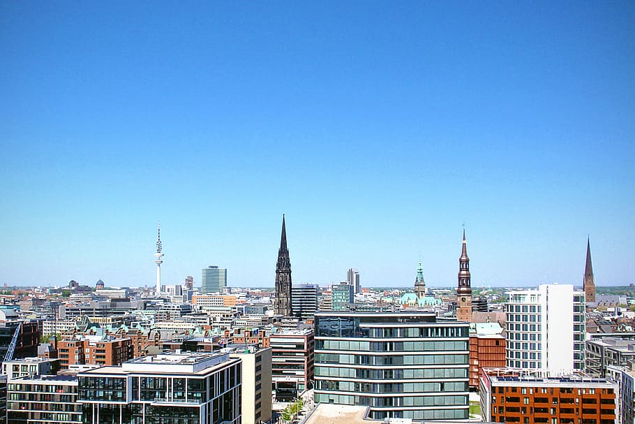 horizonte de Hamburgo, vista, Hamburgo, Skyline, 