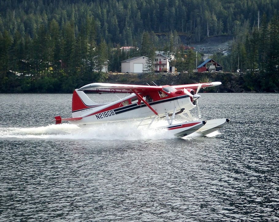 Float Plane, Seaplane, Flying, Aerial, alaska, lake, wilderness, water, transportation, day