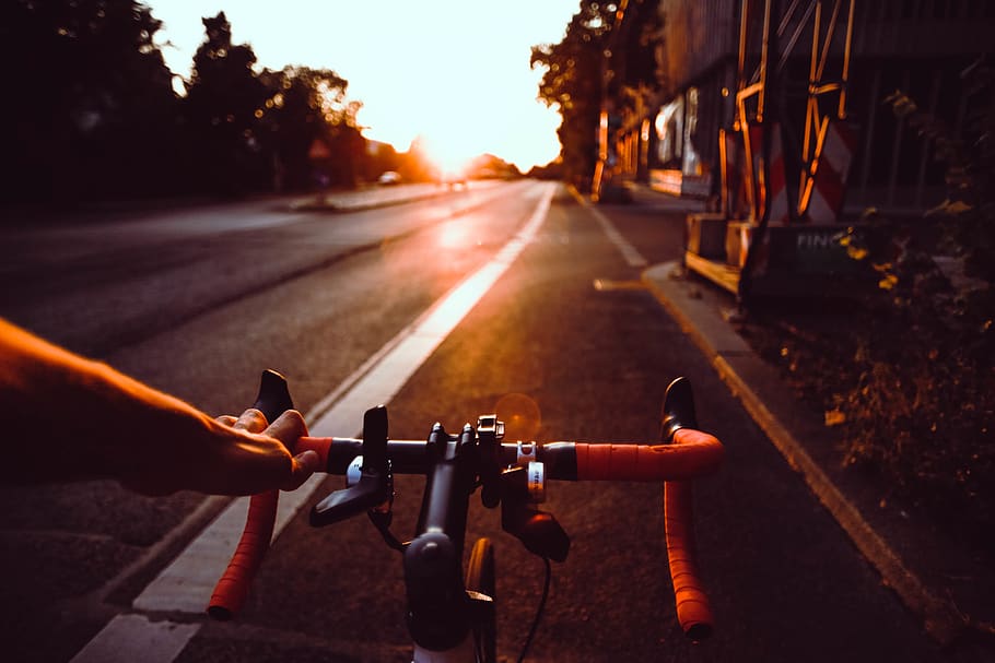 Road, jalan, Sepeda, pengendara sepeda, petualangan, Kolam, jalur, matahari terbit, sinar matahari, matahari terbenam