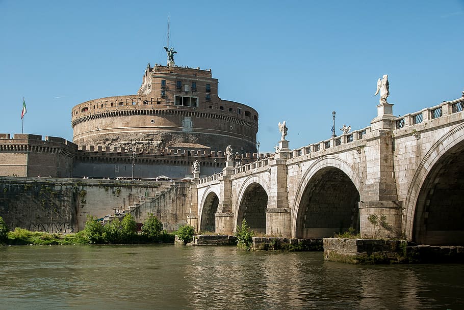 roma, castillo saint-angel, tiber, puente, arquitectura, lugar famoso, historia, río, europa, viajes