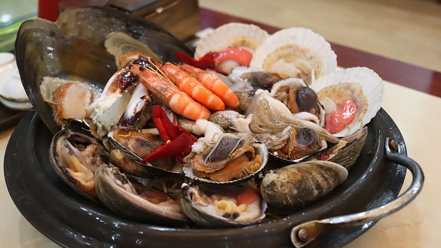 clam, scallops, haemultang, shrimp, korean food, republic of korea, food, food and drink, seafood, freshness